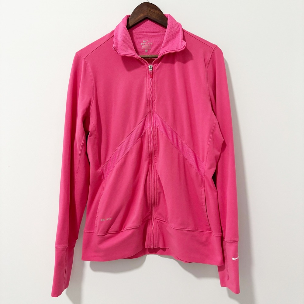 Nike Element Dri-FIT Track Jacket Womens XL Pink Full Zip Thumbholes Athleisure